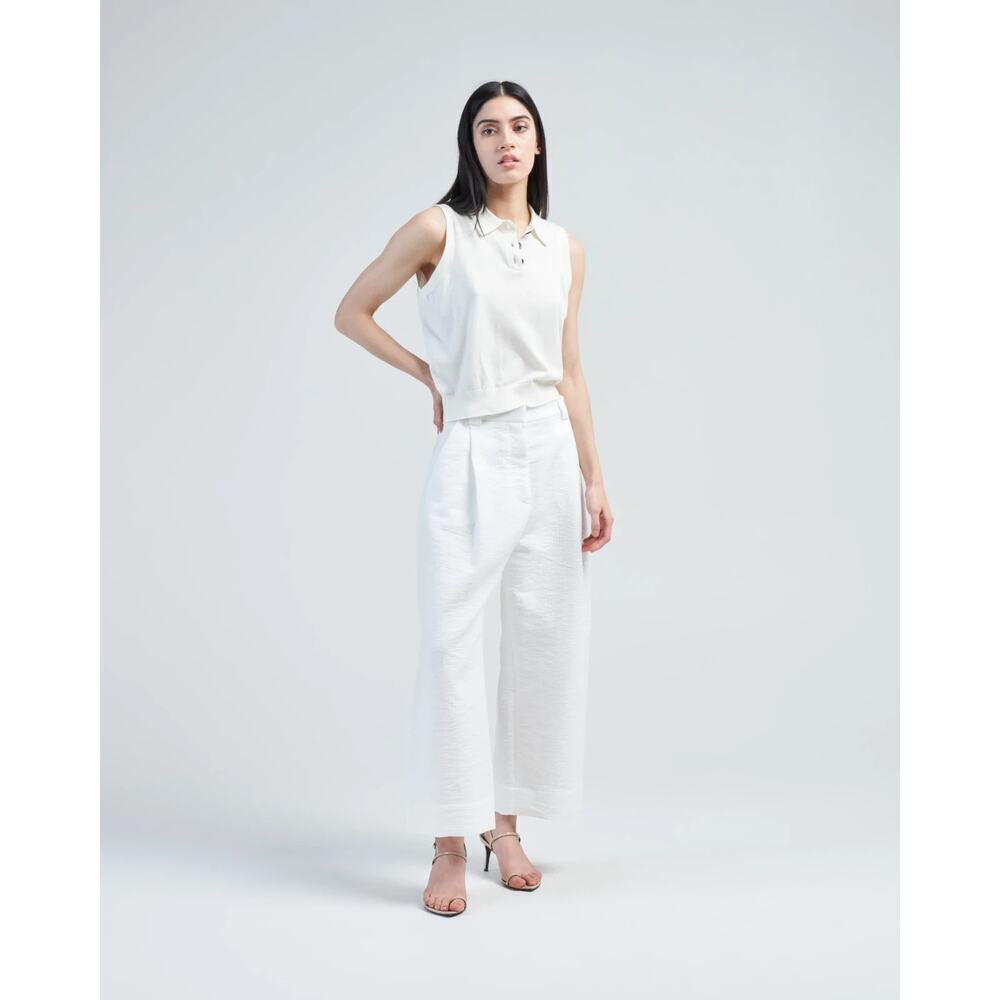 DEMY LEE New York Ayana Button up sleeveless Polo Top Size Small Ivory